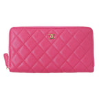 Chanel Wallet Quilted Chief Caviar Leather Pink Gold Zip Around