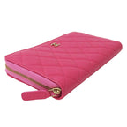 Chanel Wallet Quilted Chief Caviar Leather Pink Gold Zip Around — view 3