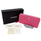 Chanel Wallet Quilted Chief Caviar Leather Pink Gold Zip Around — view 7