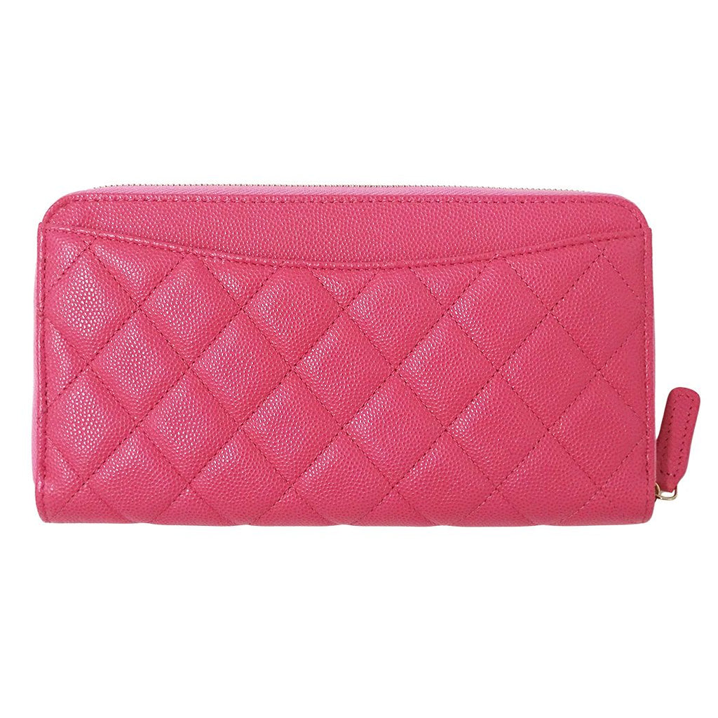 Chanel Wallet Quilted Chief Caviar Leather Pink Gold Zip Around — view 2