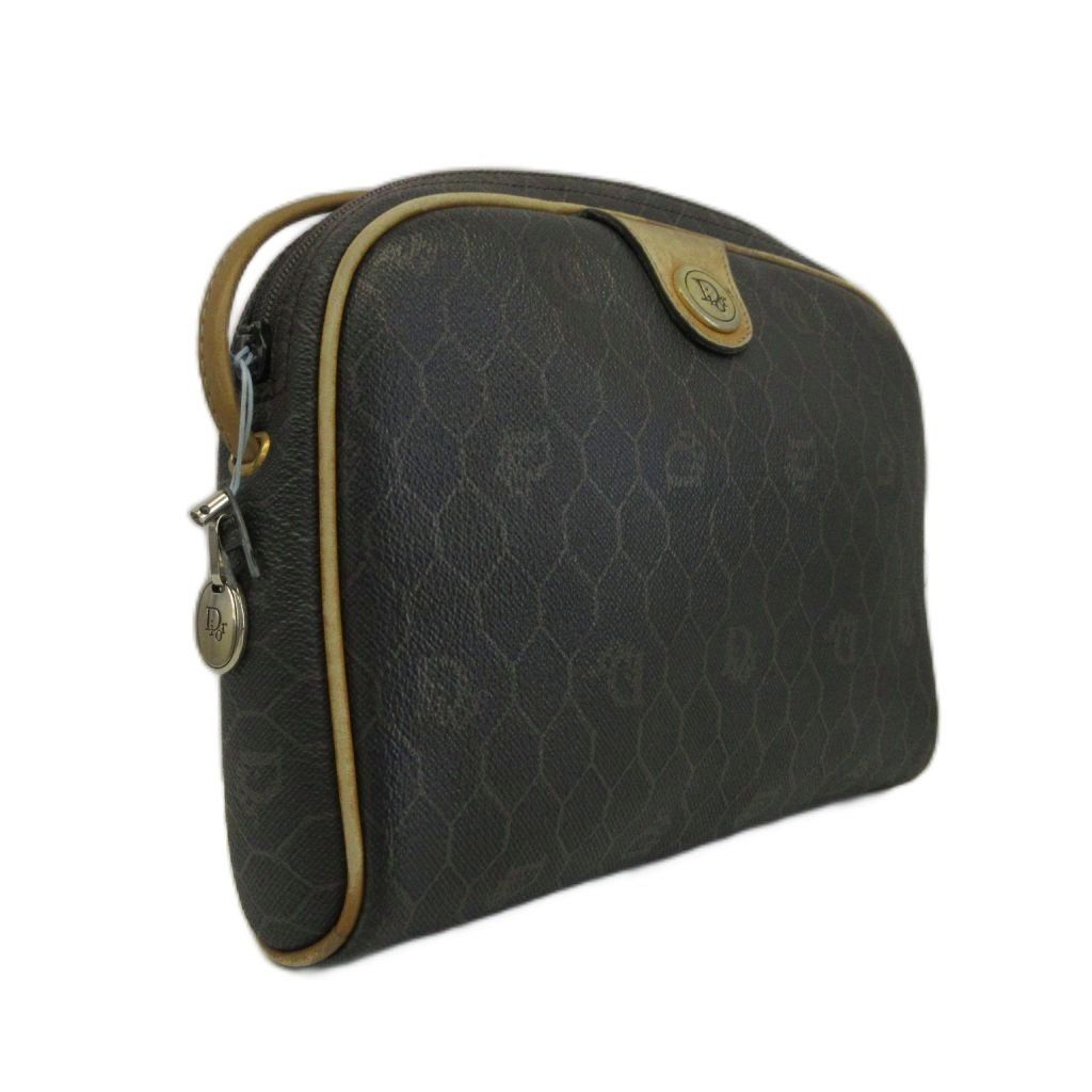 Dior Vintage Shoulder Bag Leather Honeycomb Pattern All Over Logo Plate Black — view 5