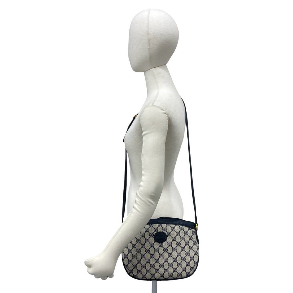 Gucci Vintage GG Pattern Logo Leather Shoulder Bag Pochette Crossbody Navy — view 2