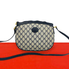 Gucci Vintage GG Pattern Logo Leather Shoulder Bag Pochette Crossbody Navy