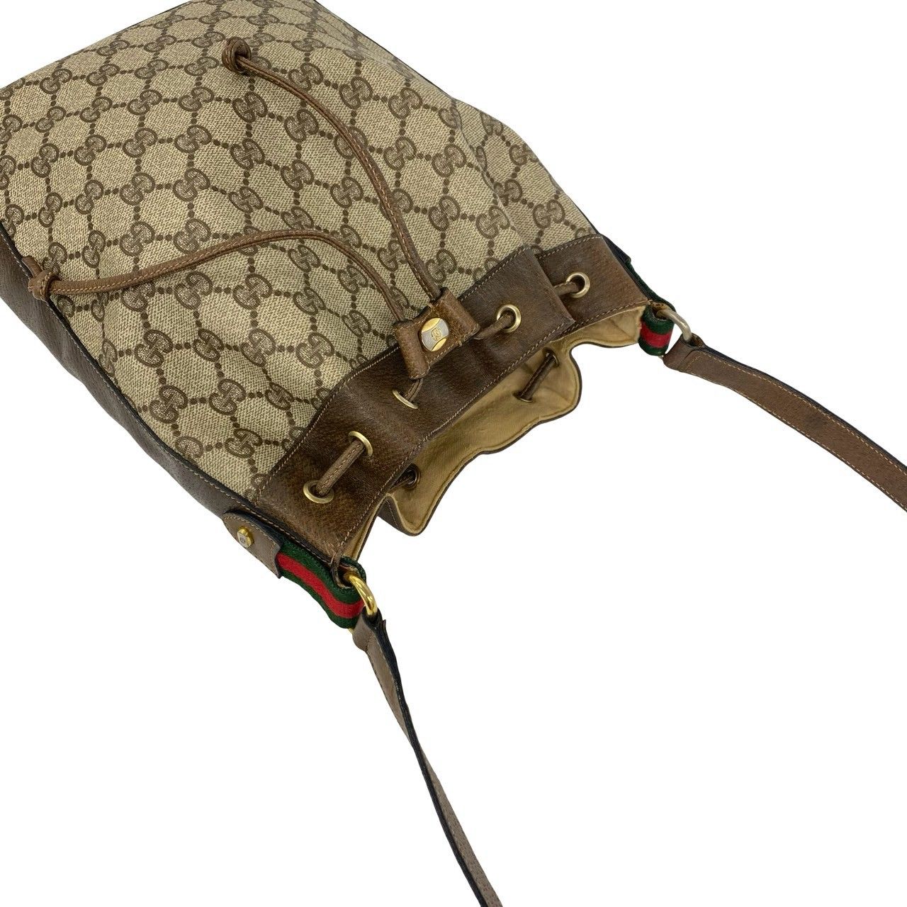 Gucci Vintage Sherry Line GG Pattern Logo Leather Drawstring Shoulder Bag Brown — view 4