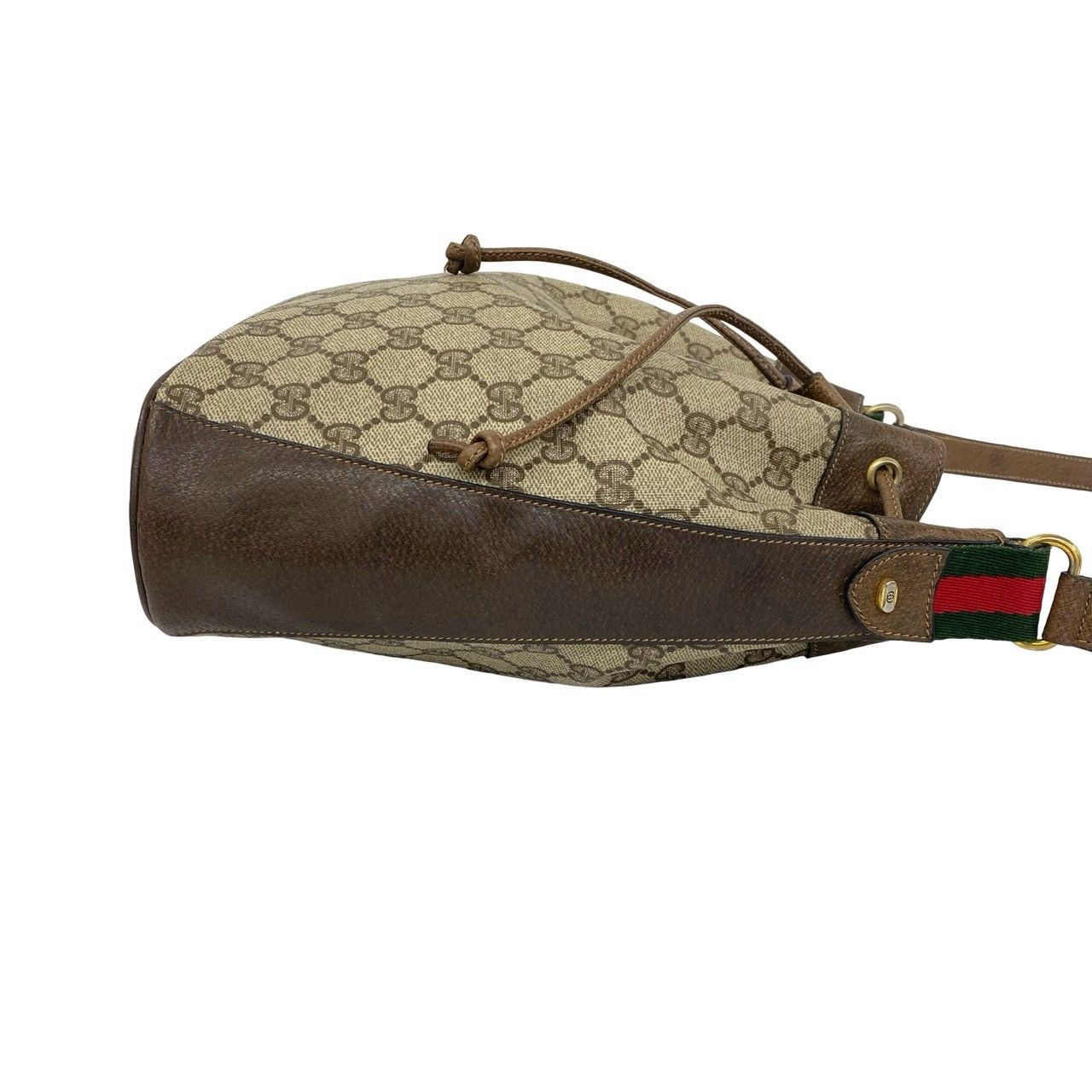 Gucci Vintage Sherry Line GG Pattern Logo Leather Drawstring Shoulder Bag Brown — view 6