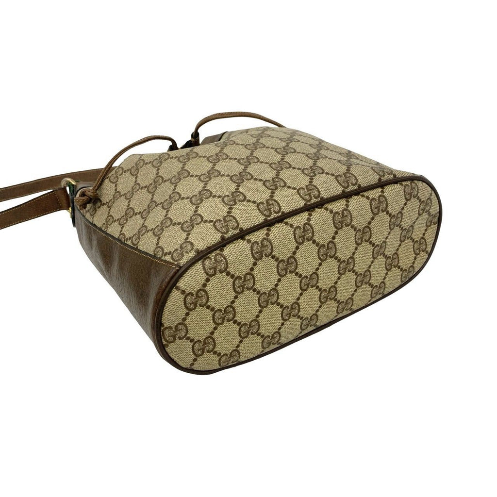 Gucci Vintage Sherry Line GG Pattern Logo Leather Drawstring Shoulder Bag Brown — view 7