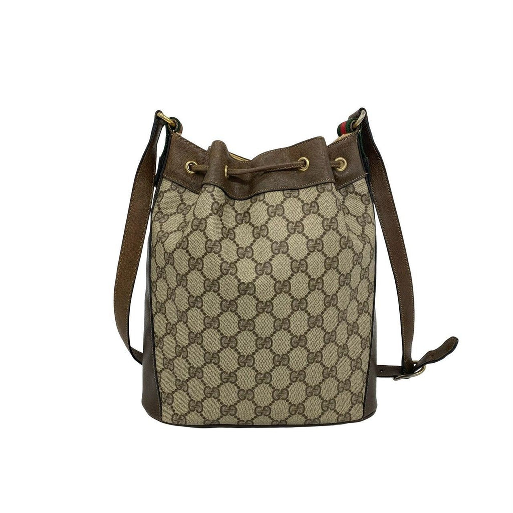 Gucci Vintage Sherry Line GG Pattern Logo Leather Drawstring Shoulder Bag Brown — view 3