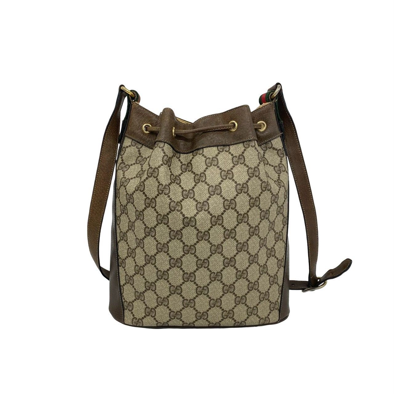 Gucci Vintage Sherry Line GG Pattern Logo Leather Drawstring Shoulder Bag Brown — view 3