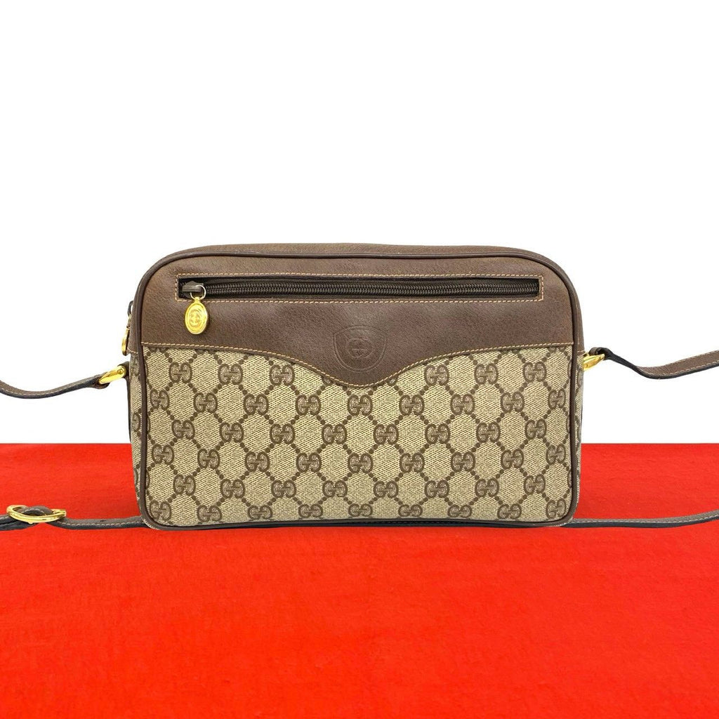 Gucci Vintage GG Logo Pattern Leather Shoulder Bag Pochette Brown