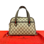 Gucci Vintage Sherry Line GG Pattern Logo Leather Handle Brown Handbag