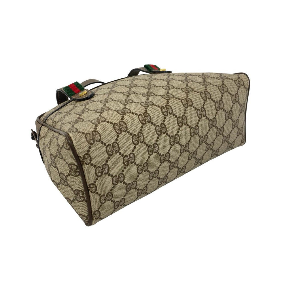 Gucci Vintage Sherry Line GG Pattern Logo Leather Handle Brown Handbag — view 7