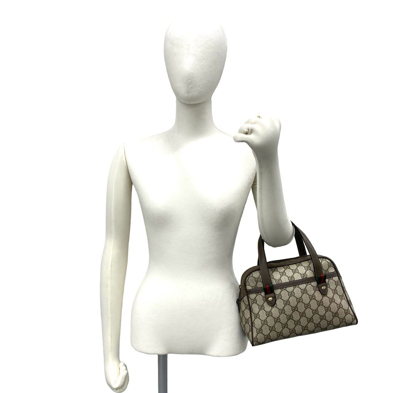 Gucci Vintage Sherry Line GG Pattern Logo Leather Handle Brown Handbag — view 2