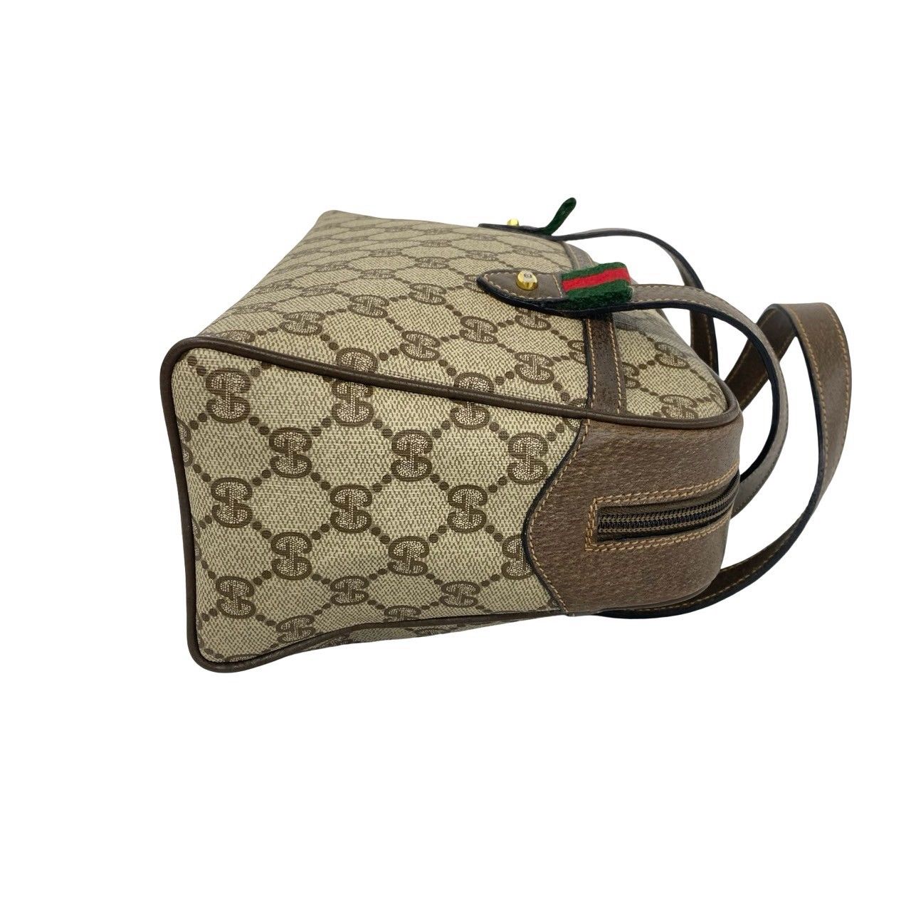 Gucci Vintage Sherry Line GG Pattern Logo Leather Handle Brown Handbag — view 6