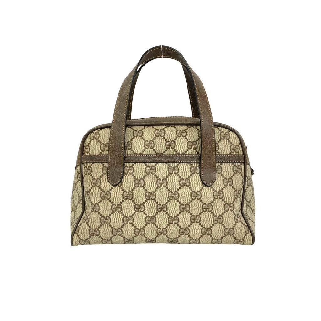 Gucci Vintage Sherry Line GG Pattern Logo Leather Handle Brown Handbag — view 3