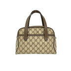 Gucci Vintage Sherry Line GG Pattern Logo Leather Handle Brown Handbag — view 3