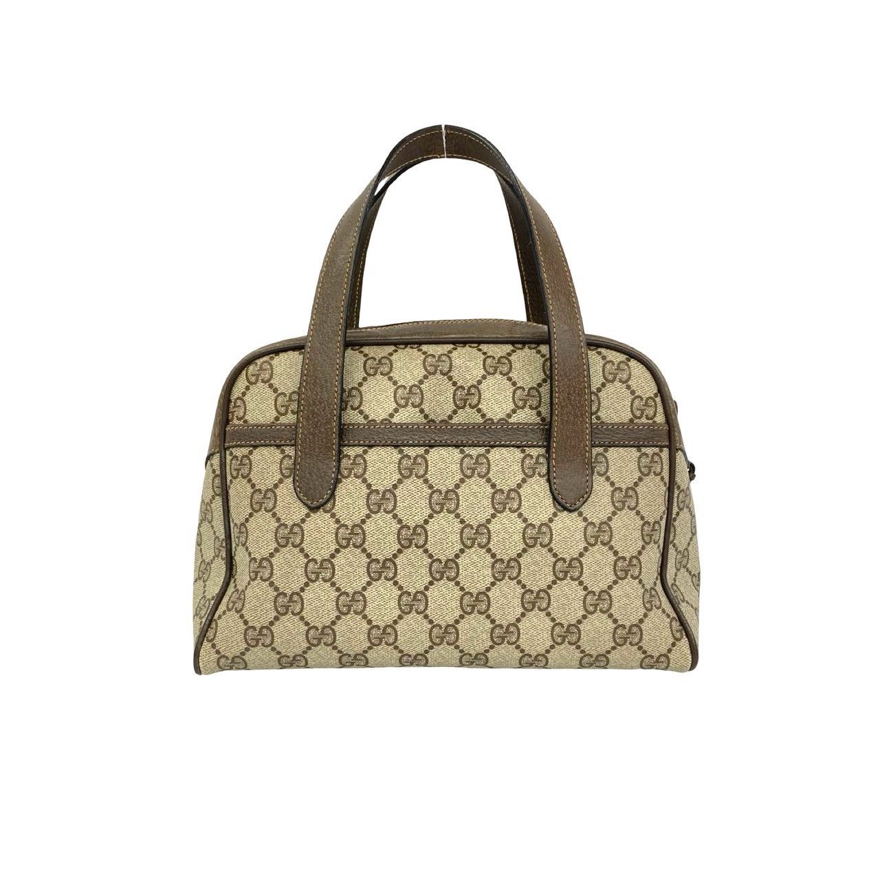 Gucci Vintage Sherry Line GG Pattern Logo Leather Handle Brown Handbag — view 3