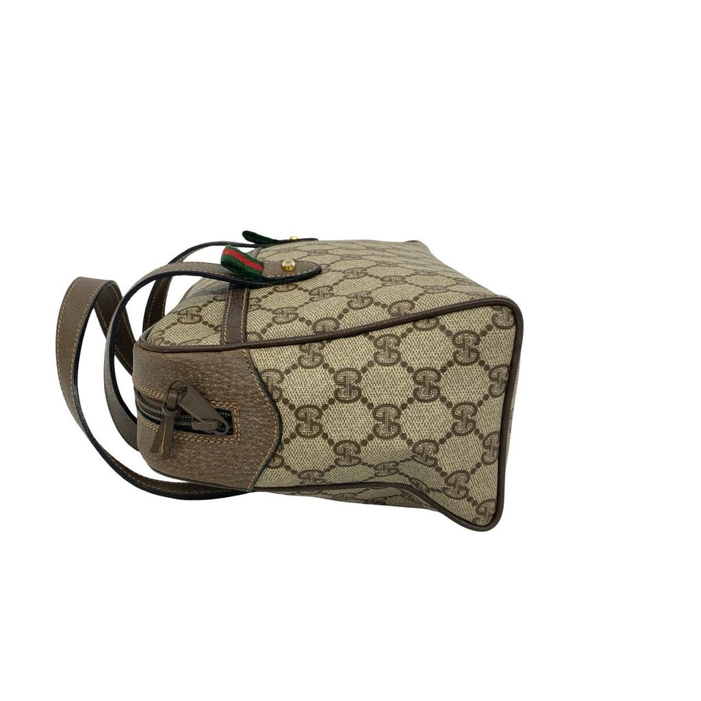 Gucci Vintage Sherry Line GG Pattern Logo Leather Handle Brown Handbag — view 5