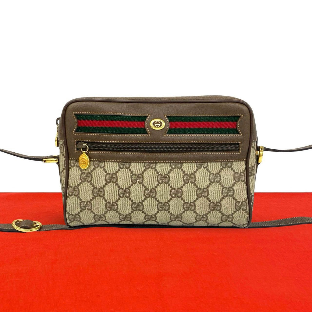 Gucci Vintage Sherry Line GG Pattern Logo Leather Shoulder Bag Crossbody Brown