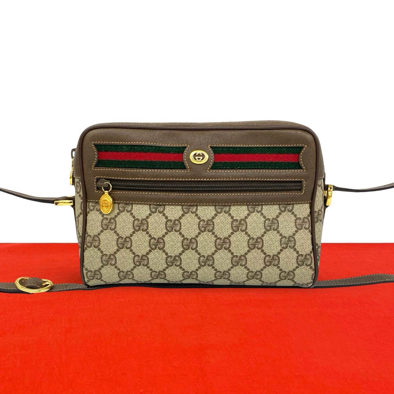 Gucci Vintage Sherry Line GG Pattern Logo Leather Shoulder Bag Crossbody Brown
