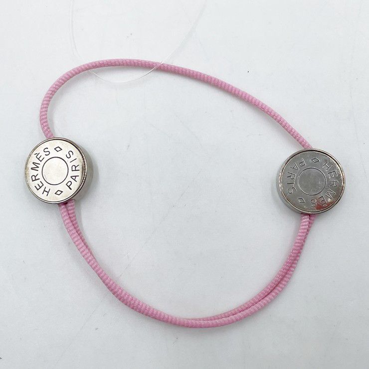 Hermes Brass Series Cords Pink Silver Bracelet