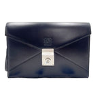 Loewe Clutch Anagram Diplomatico 361.75.001 Black Calf Leather Wristlet Silver