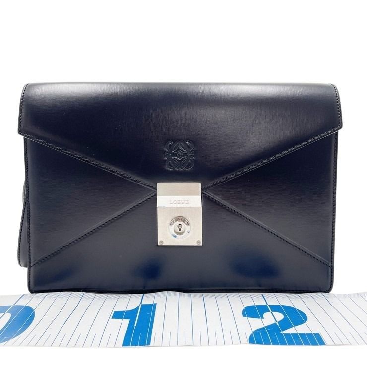Loewe Clutch Anagram Diplomatico 361.75.001 Black Calf Leather Wristlet Silver — view 2
