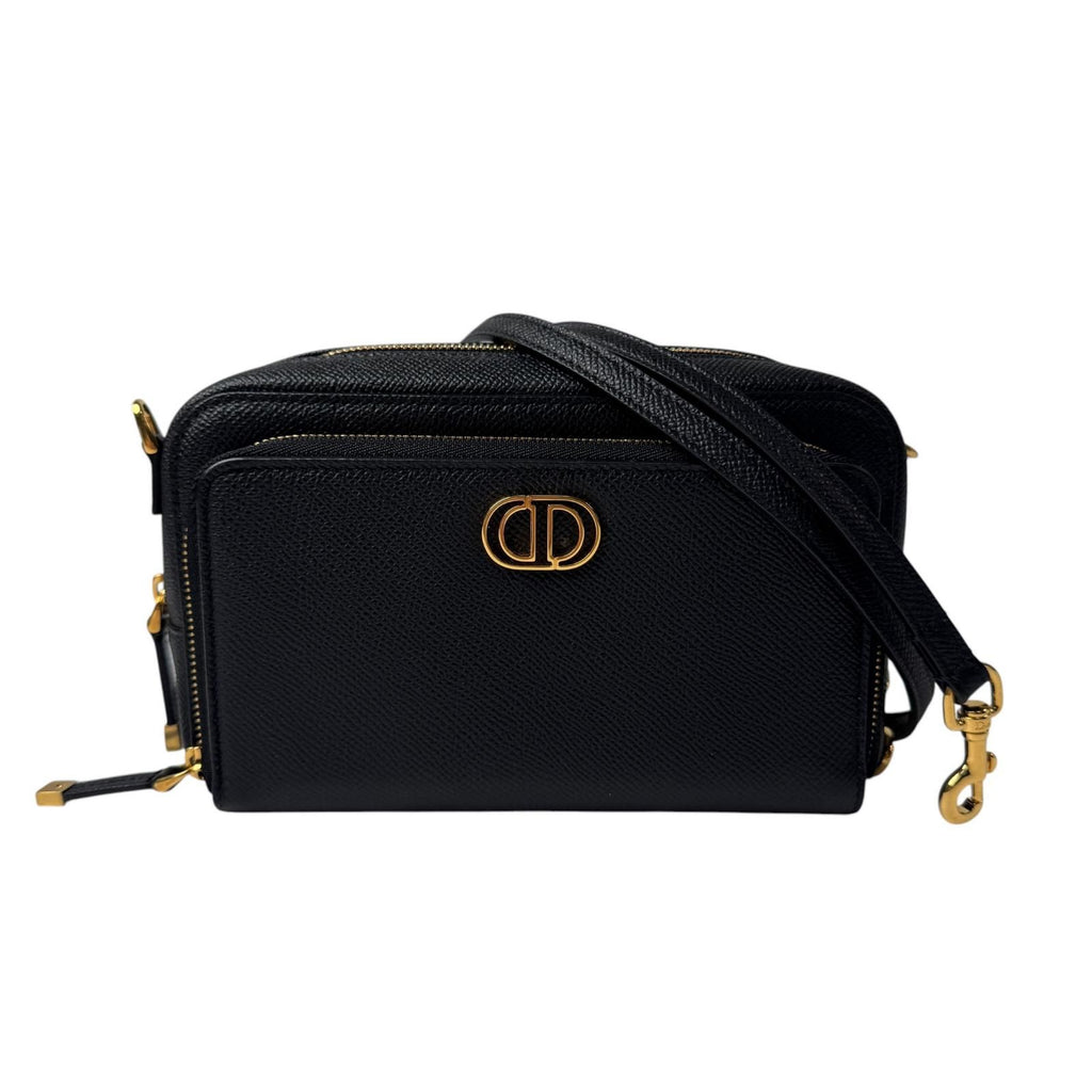Dior Caro Double Pouch Black Shoulder Bag Leather CD