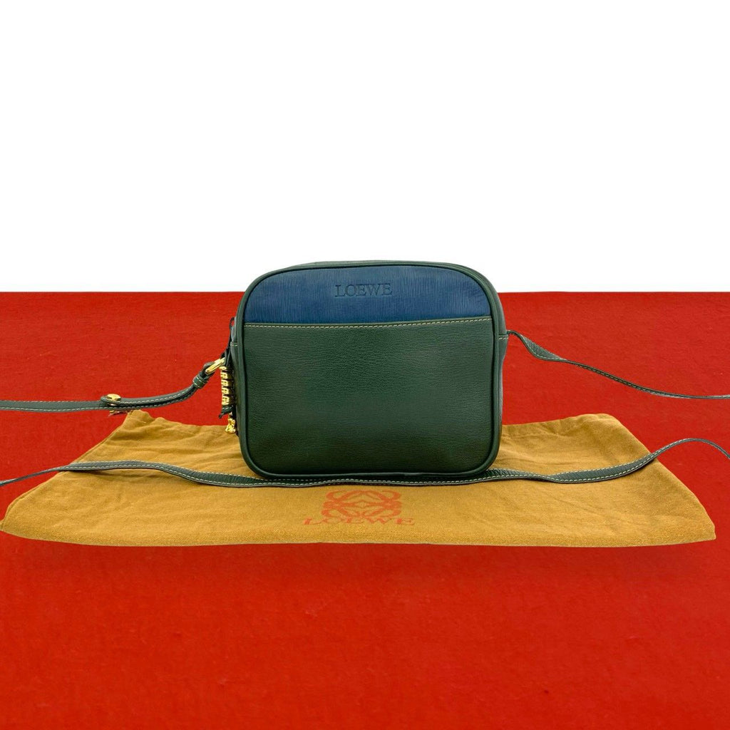 Loewe Vintage Velasquez Twist Leather Mini Shoulder Bag Pochette Green Blue