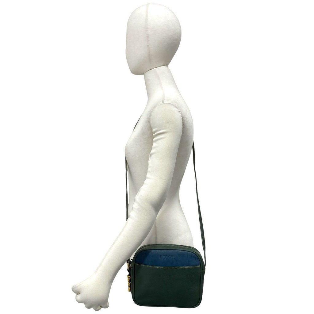Loewe Vintage Velasquez Twist Leather Mini Shoulder Bag Pochette Green Blue — view 2
