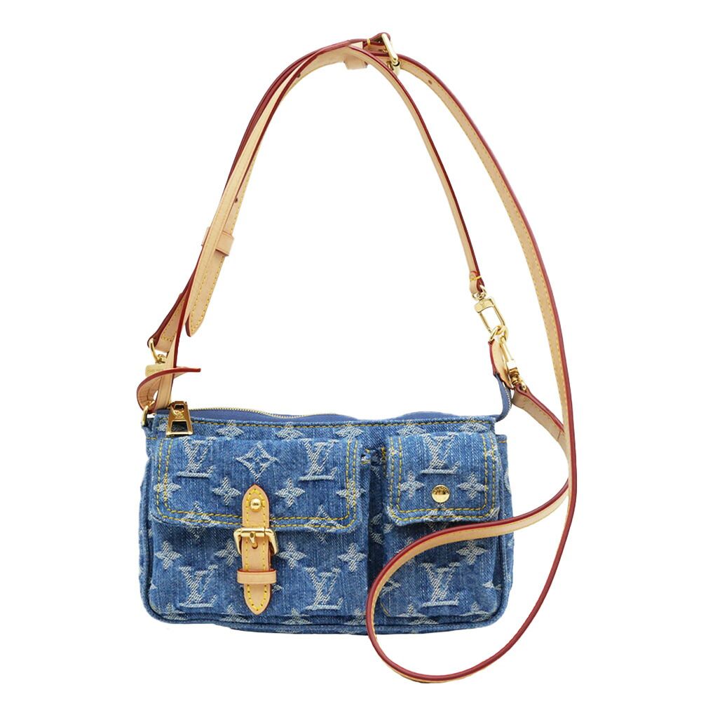 Louis Vuitton Pochette Accessory Soir Cargo Shoulder Bag Strap Denim Gold