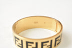 Fendi Bangle Bracelet FF Logo Black Gold Metal — view 7