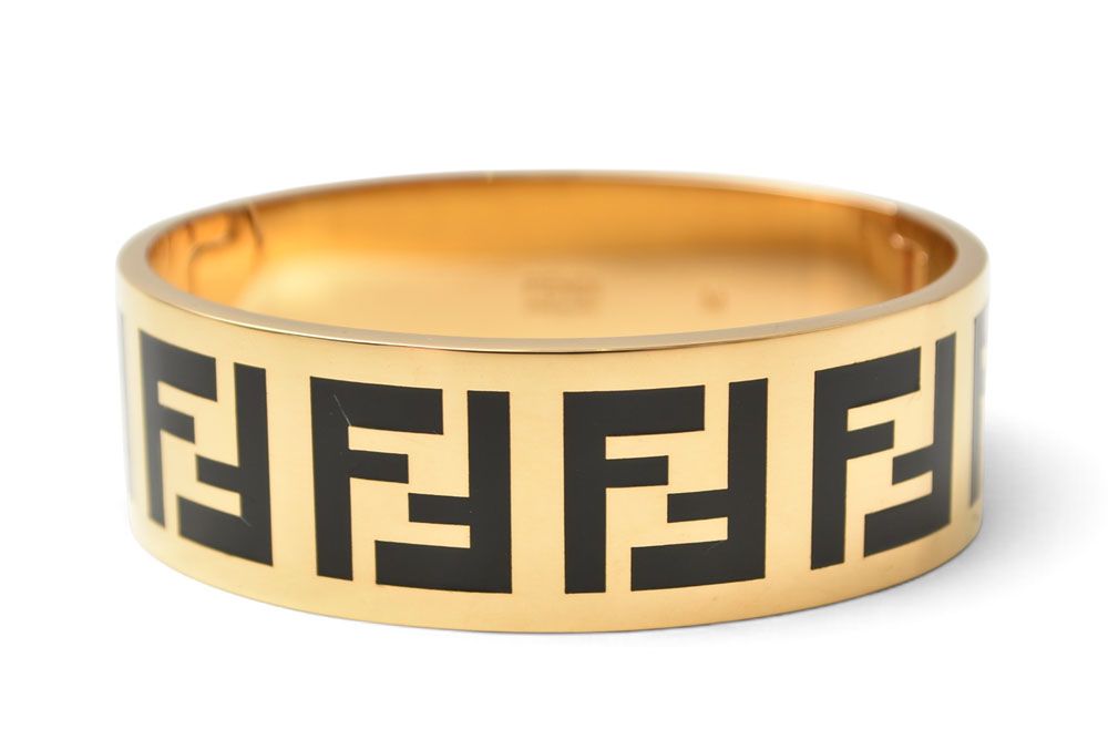 Fendi Bangle Bracelet FF Logo Black Gold Metal — view 3