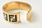 Fendi Bangle Bracelet FF Logo Black Gold Metal — view 8