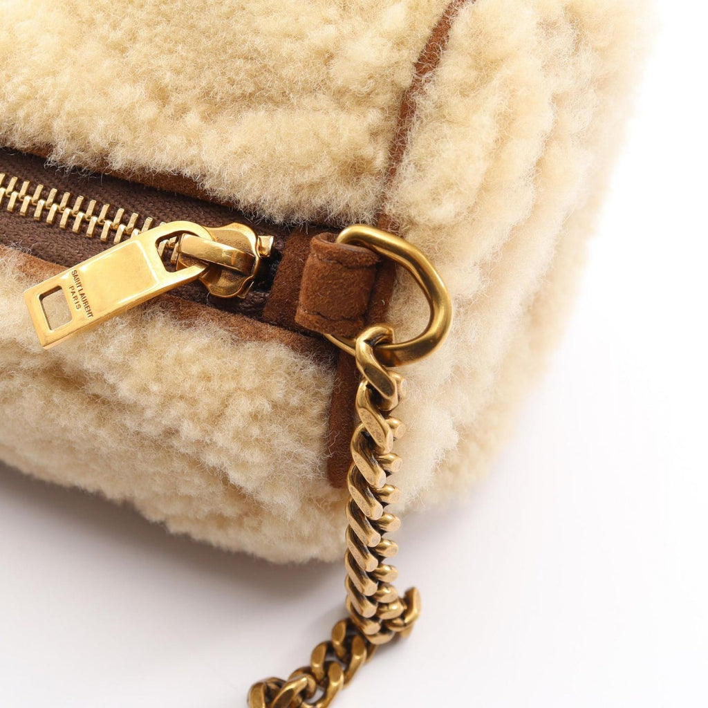 Saint Laurent Paris Shoulder Bag Sade Mini Tube Beige Brown Shearling Suede — view 7