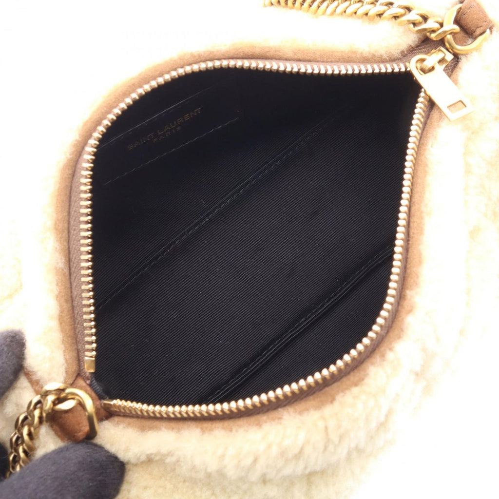 Saint Laurent Paris Shoulder Bag Sade Mini Tube Beige Brown Shearling Suede — view 3