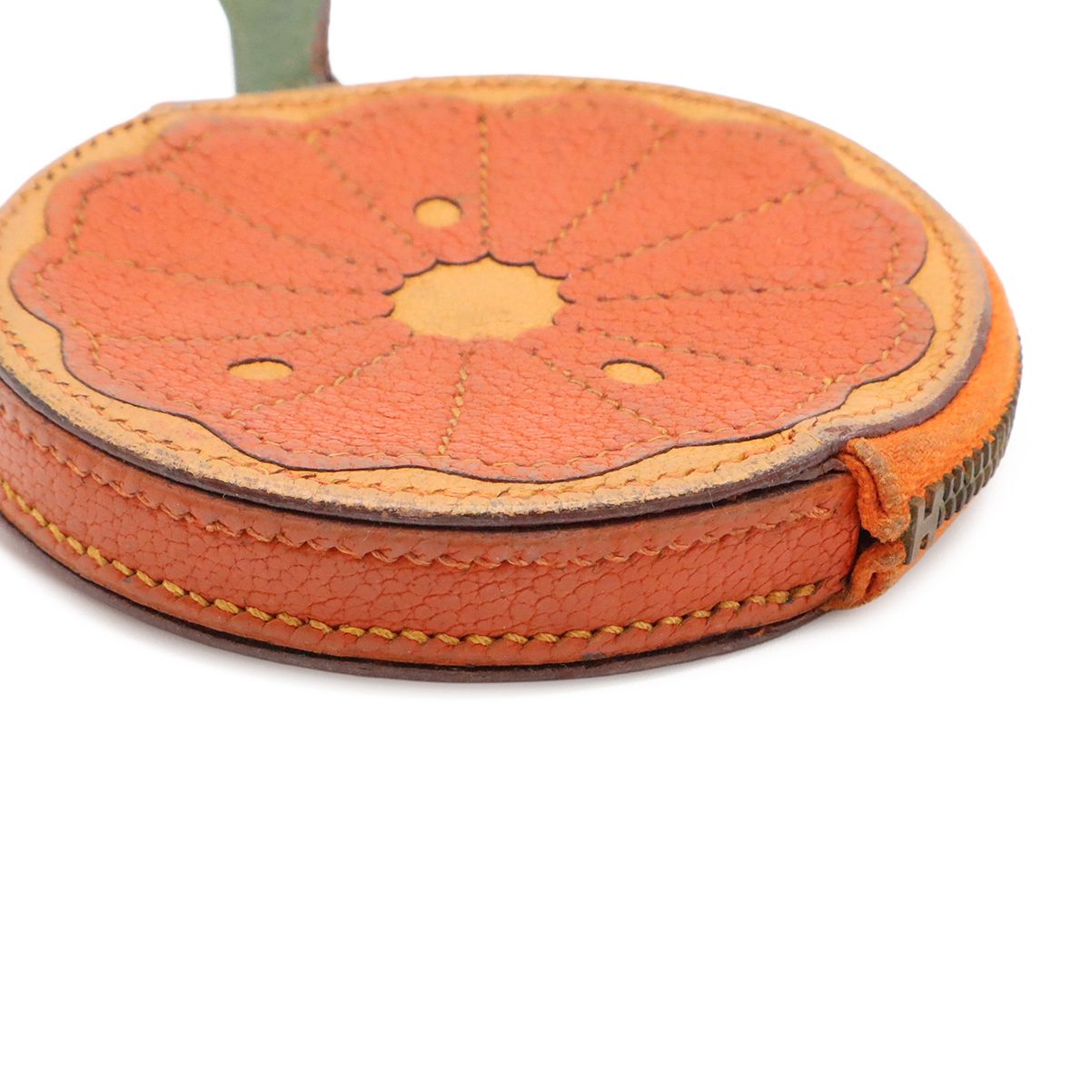 Hermes Coin Purse Fruit Orange Motif Leather Green — view 3