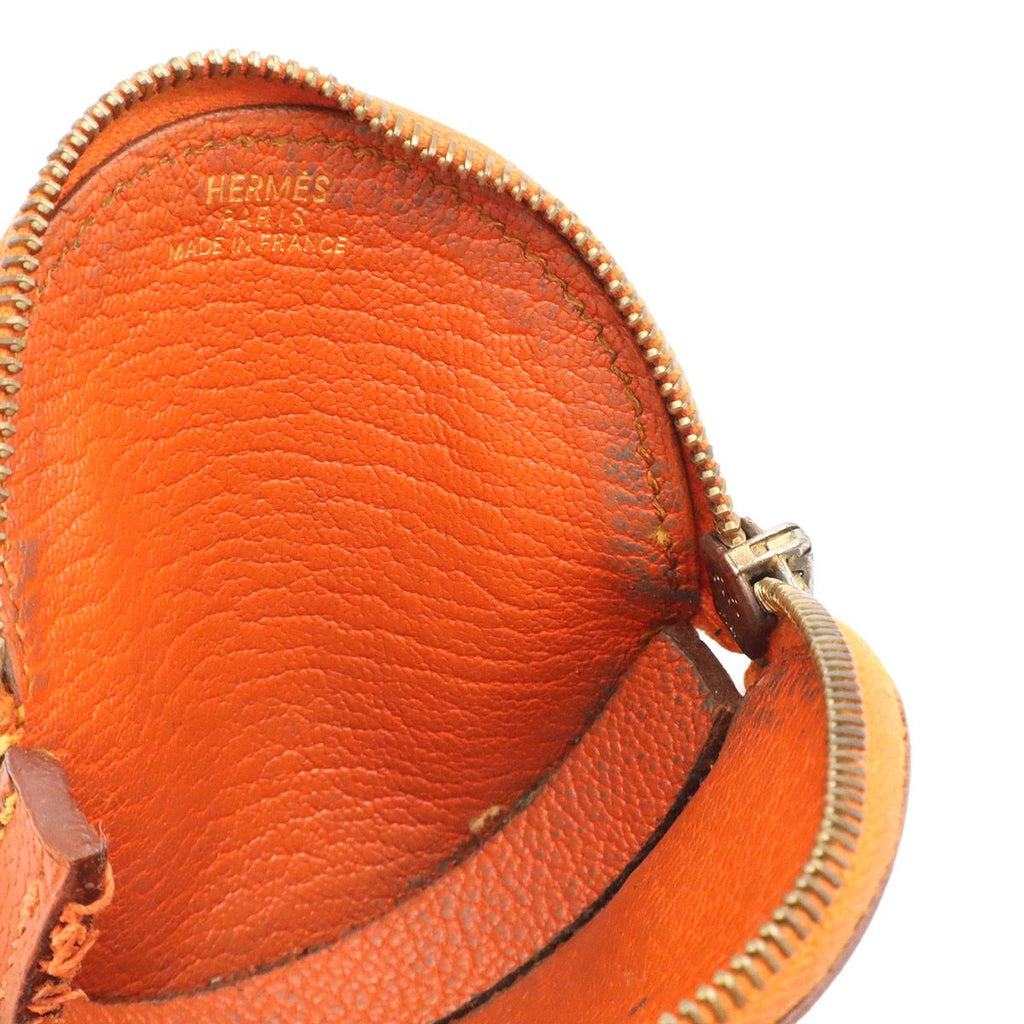 Hermes Coin Purse Fruit Orange Motif Leather Green — view 5