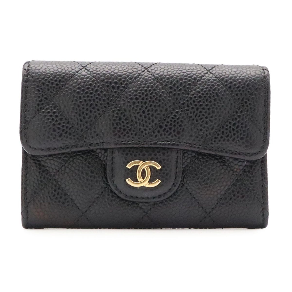 Chanel Quilted Classic Flap Bag Card Case CC Logo Business Pass Case Caviar