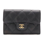 Chanel Quilted Classic Flap Bag Card Case CC Logo Business Pass Case Caviar