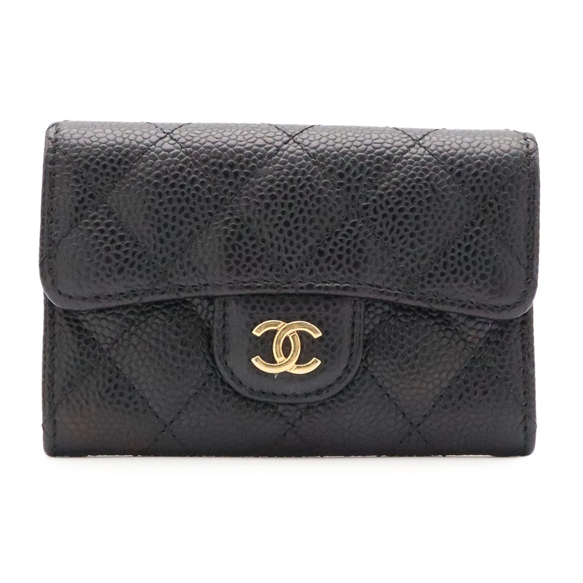 Chanel Quilted Classic Flap Bag Card Case CC Logo Business Pass Case Caviar