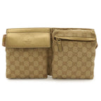 Gucci GG Canvas Sherry Line Belt Bag Waist Pouch Hip Beige Pink Metallic Gold