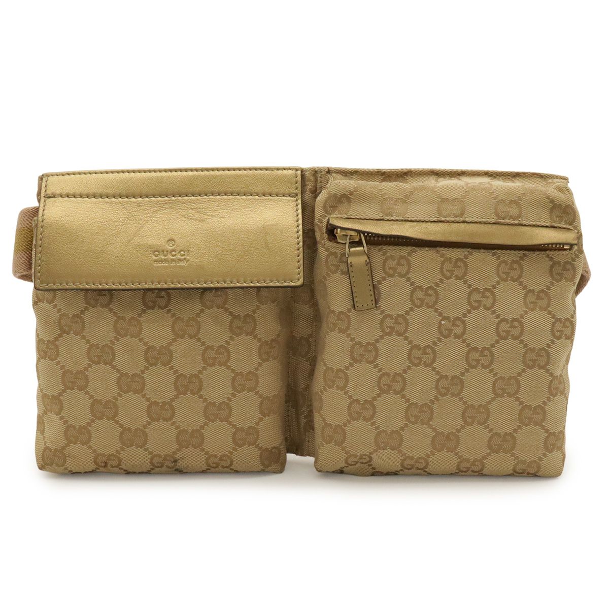 Gucci GG Canvas Sherry Line Belt Bag Waist Pouch Hip Beige Pink Metallic Gold