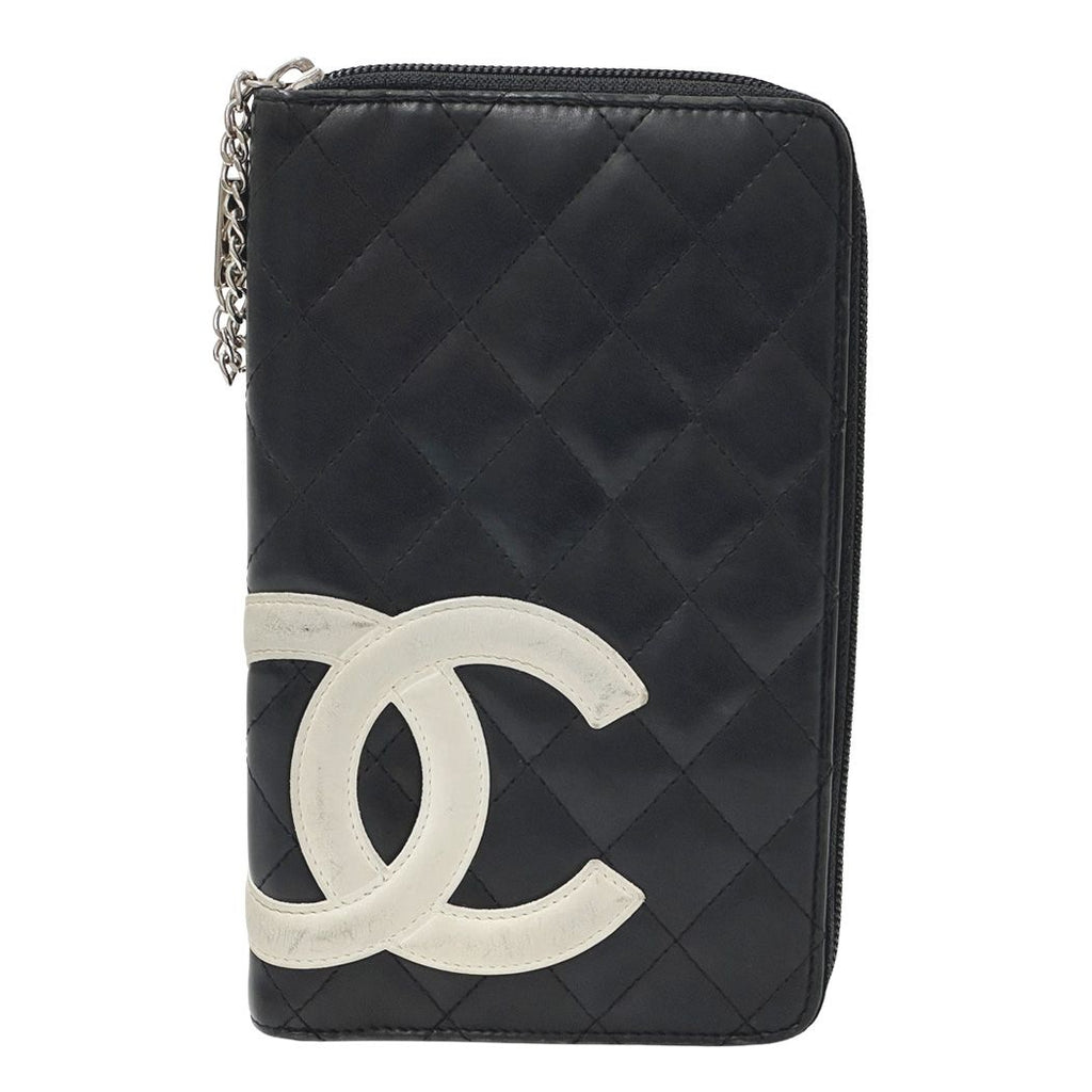 Chanel Wallet Cambon Chief Lambskin Black Pink Zip Around
