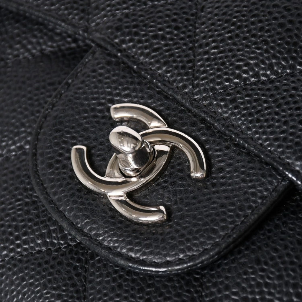 Chanel Maxi Quilted 30 Double Flap Chain Shoulder Bag CC Logo Caviar Leather — view 6