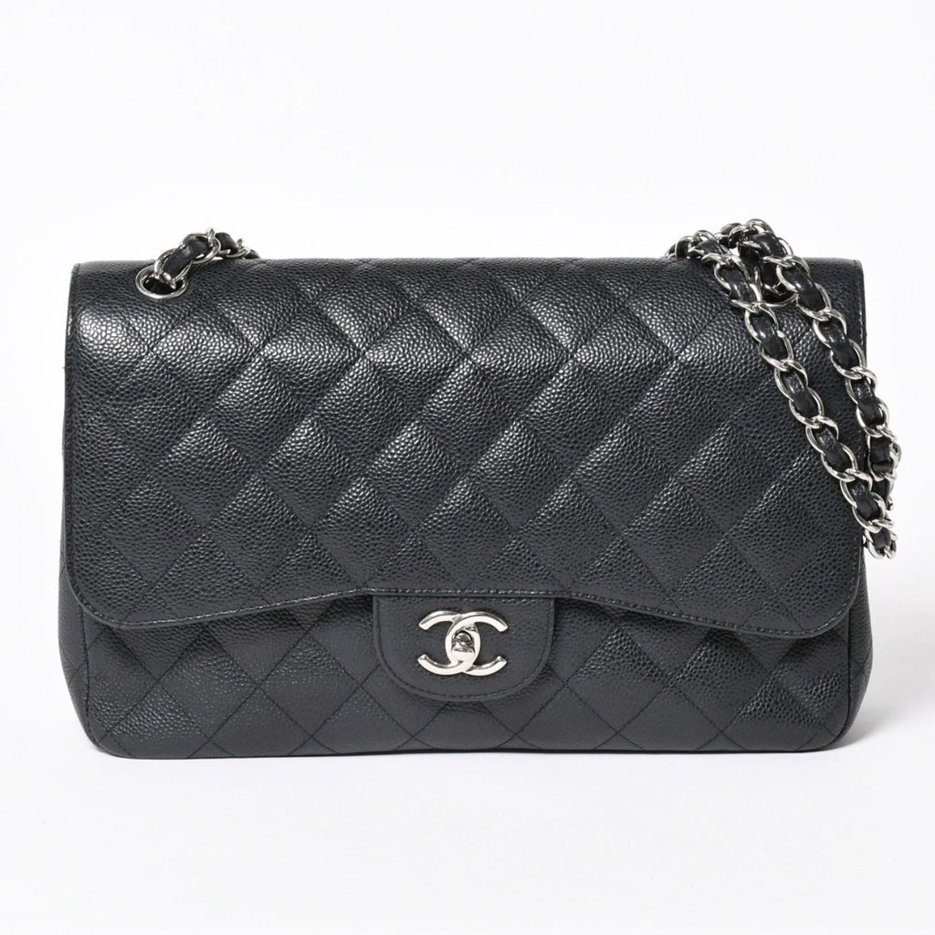 Chanel Maxi Quilted 30 Double Flap Chain Shoulder Bag CC Logo Caviar Leather