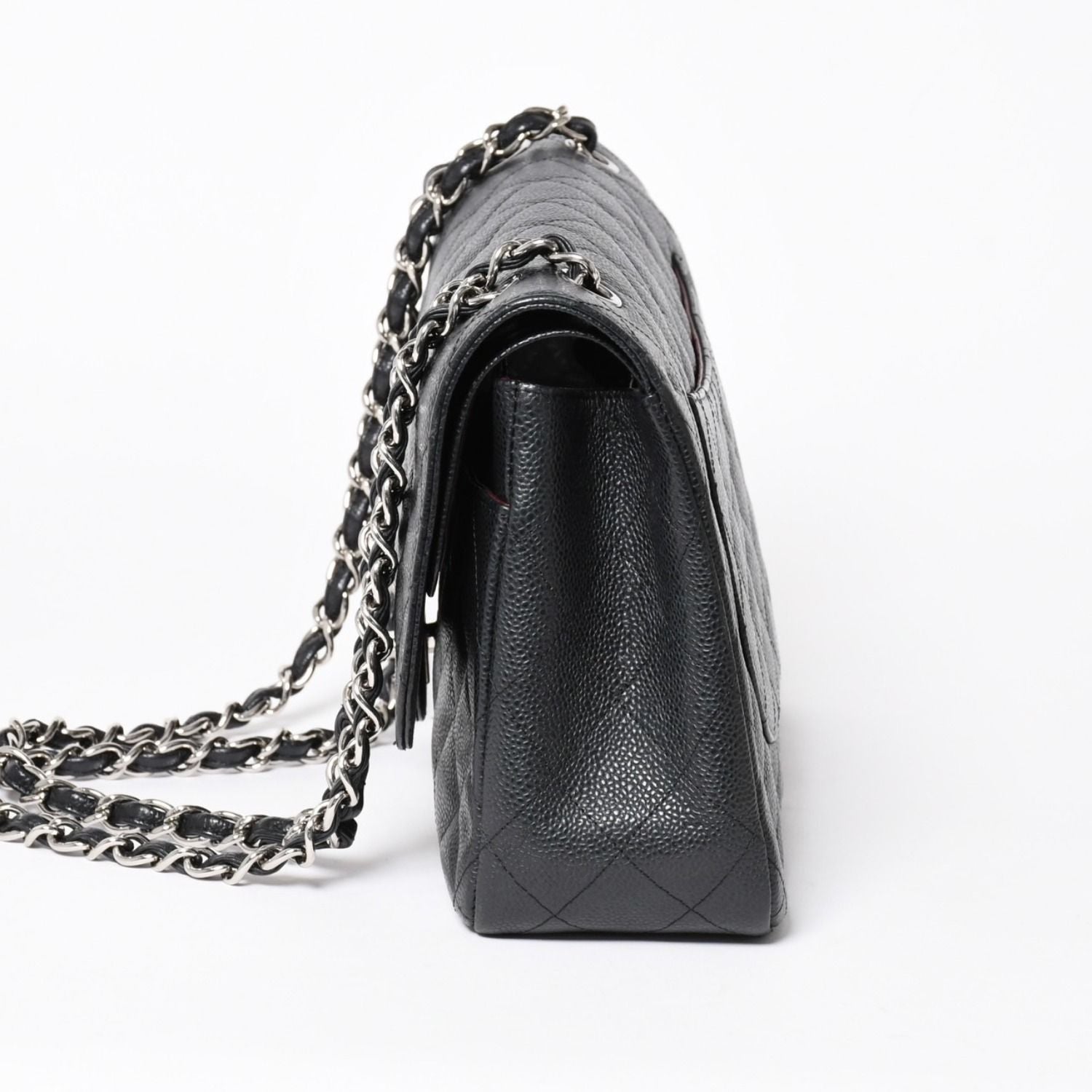 Chanel Maxi Quilted 30 Double Flap Chain Shoulder Bag CC Logo Caviar Leather — view 4