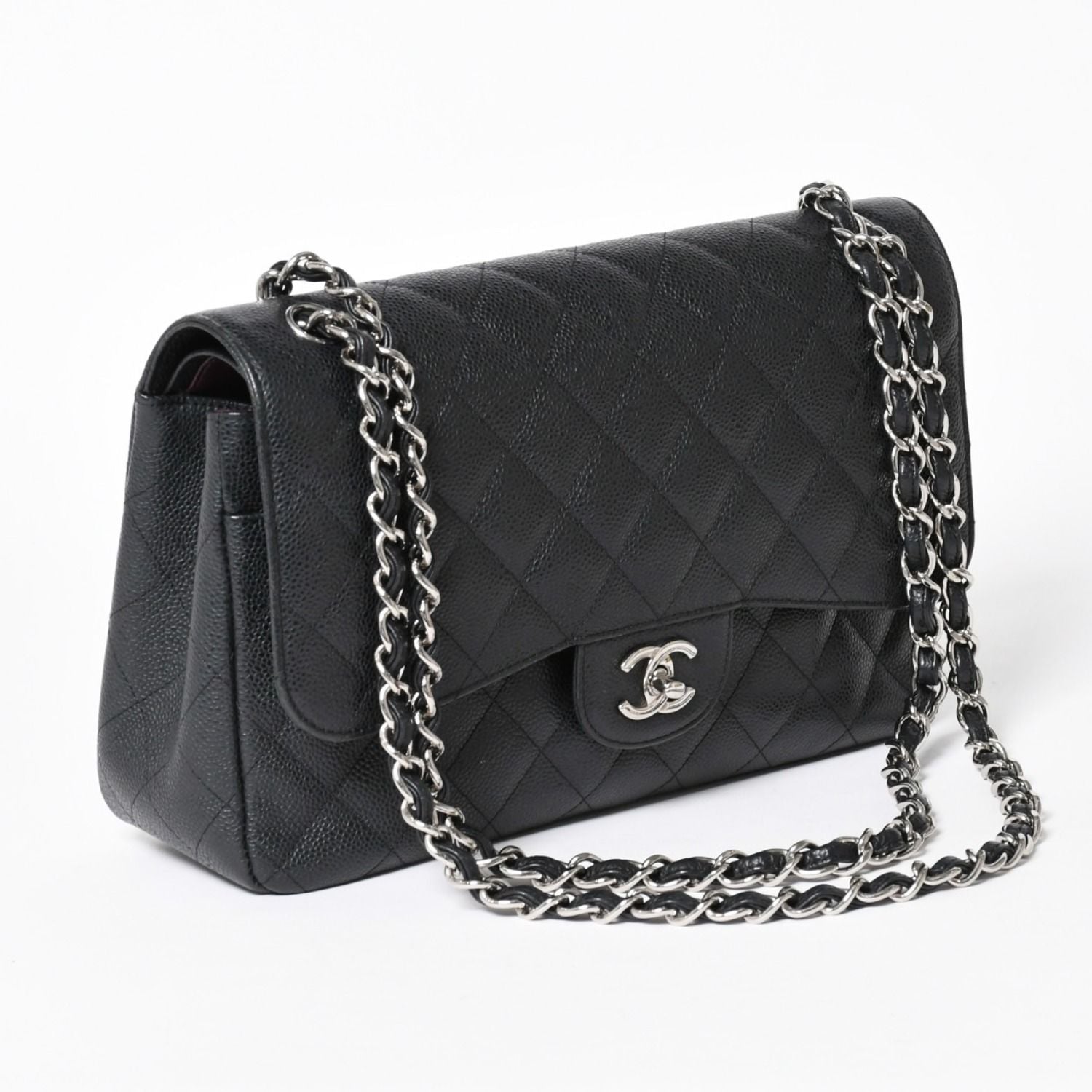 Chanel Maxi Quilted 30 Double Flap Chain Shoulder Bag CC Logo Caviar Leather — view 3
