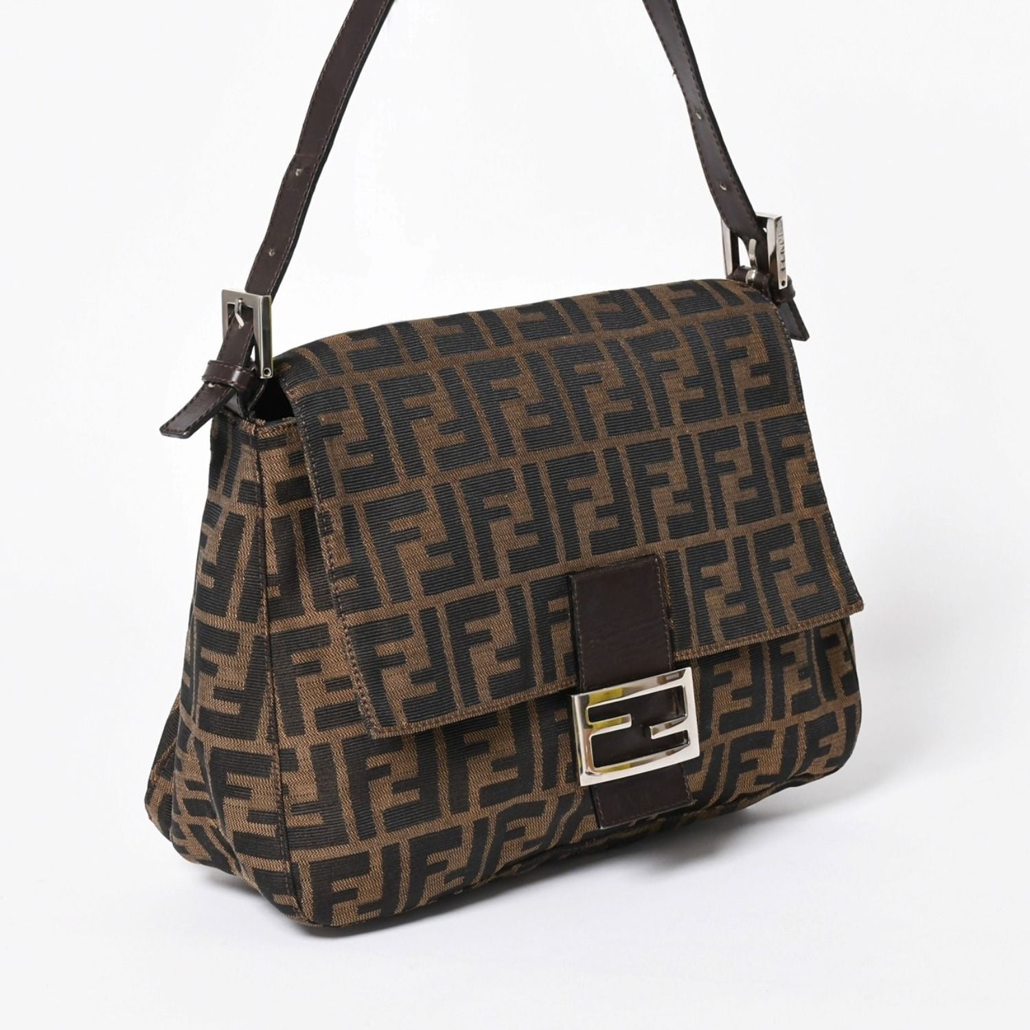 Fendi Mamma Baguette Bag Zucca Pattern Brown Vintage Silver — view 3