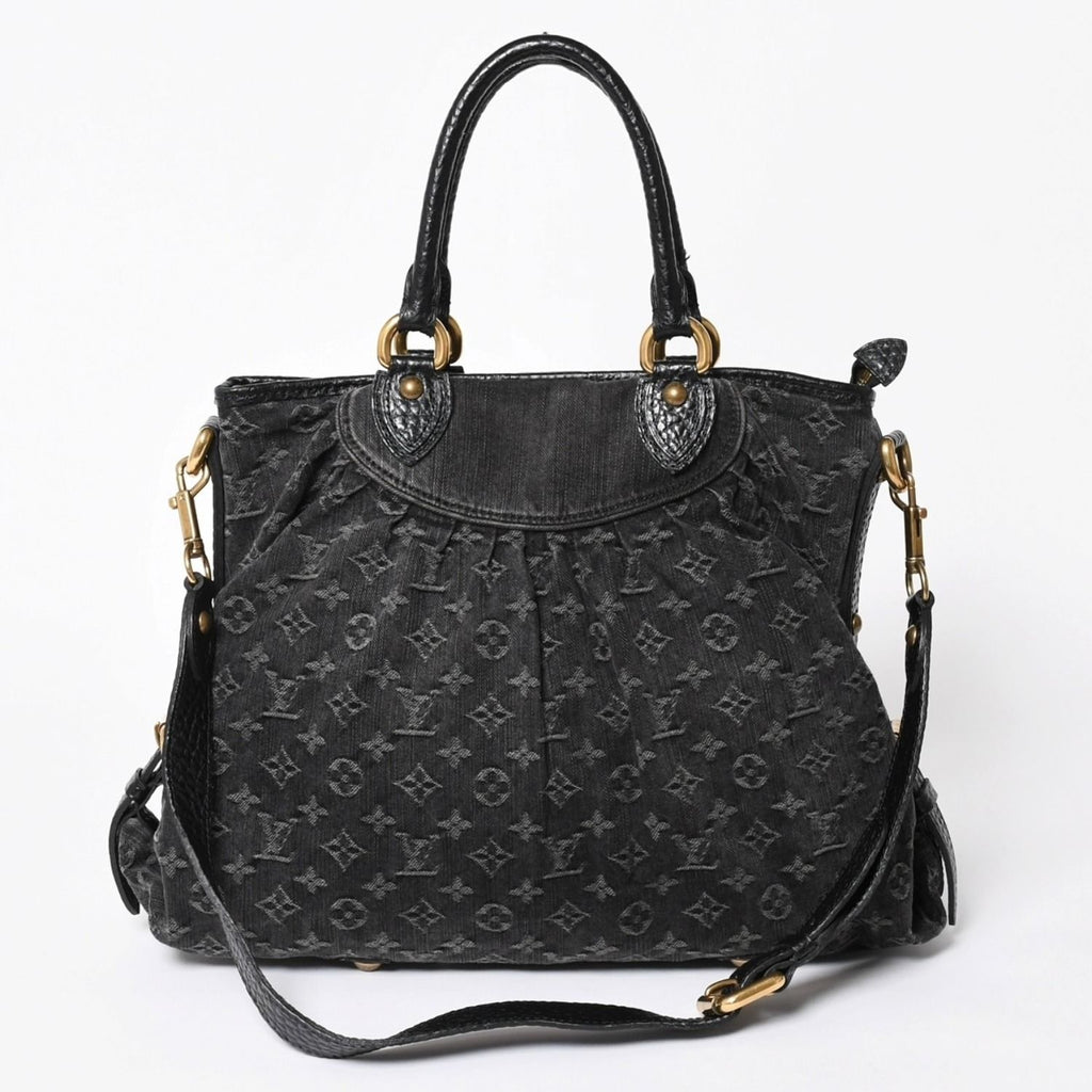 Louis Vuitton Handbag Monogram Denim Neo Cabby GM Black Leather 2-Way