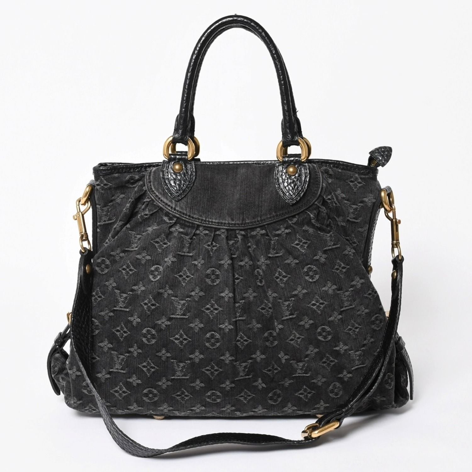 Louis Vuitton Handbag Monogram Denim Neo Cabby GM Black Leather 2-Way